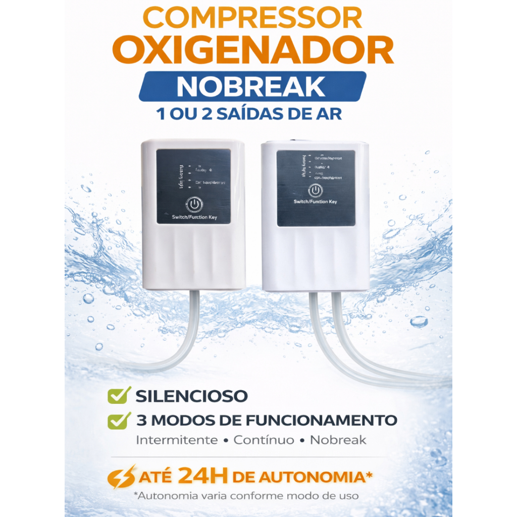 Compressor Nobreak 1 ou 2 saídas de ar - Oxigenador Aquário Pescaria Transporte Peixes
