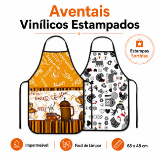 Avental de Cozinha Vinílico Impermeável Estampado Adulto Fácil Limpeza
