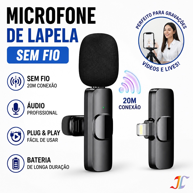 Microfone De Lapela Vlog Sem Fio Compatível Com Tipo C E iPhone k9 IP-2