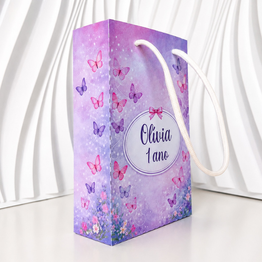 Sacolinha P Borboleta Lilás Jardim Encantado Personalizada | Sacolinha Surpresa Festa Infantil | Lembrancinha