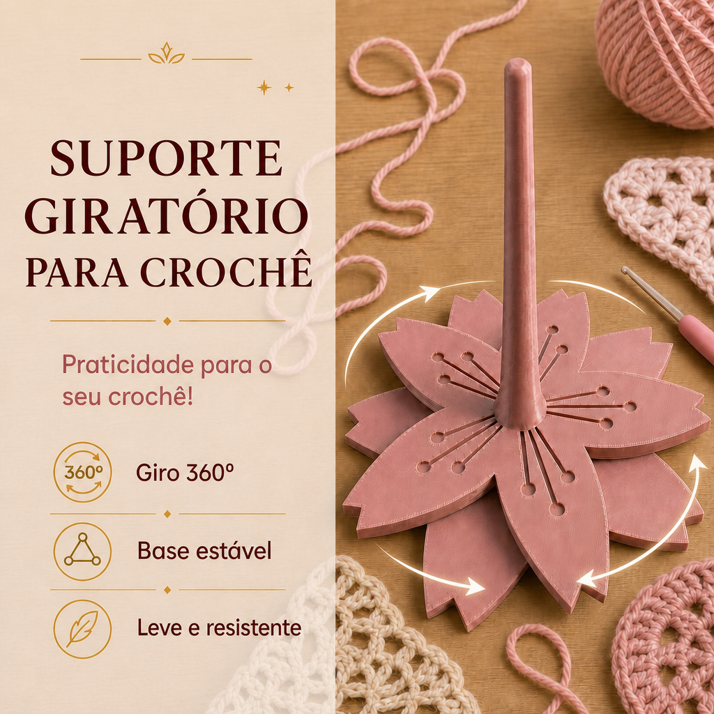 Suporte Giratório para crochê e tricô flor porta novelo sem embolar linha artesanato