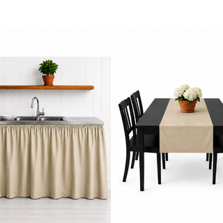 Cortina de Pia e Passadeira de Mesa Dupla Perfeita Oxford