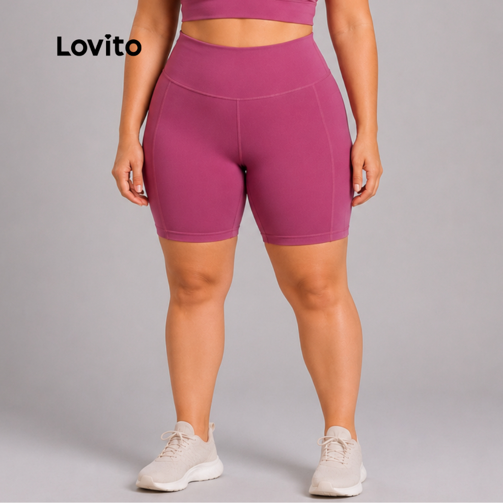Lovito Plus Size Bermuda Feminina Esportiva Bolsos Funcionais e Cós Alto SSB1455BRL1485