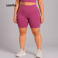 Lovito Plus Size Bermuda Feminina Esportiva Bolsos Funcionais e Cós Alto SSB1455BRL1485