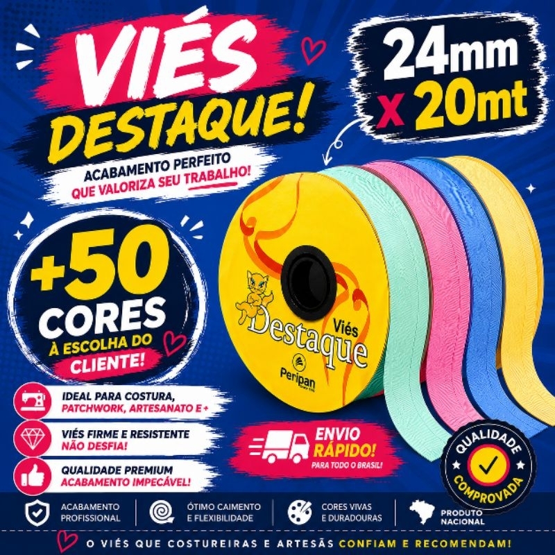 VIÉS DE ALGODÃO FINO 24MM 20MT Destaque Peripan
