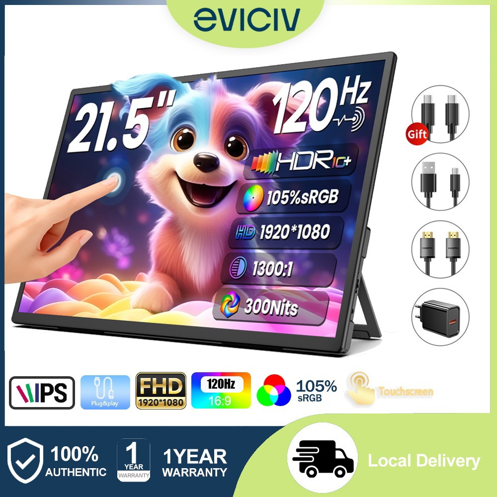 【Enviar do Brasil】EVICIV Monitor Portátil 21.5 Polegadas Tela Táctil 120Hz 1080P IPS HDR Compatível PS5 Notebook