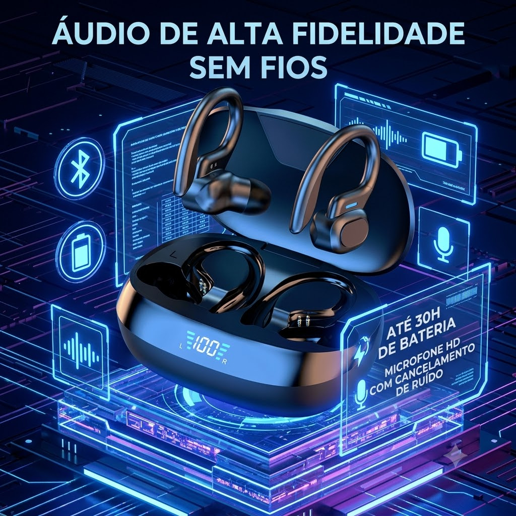 VOKRU fone de ouvido bluetooth sem fio Fone bluetooth barato com clipe para cancelamento de ruído e ganchos de orelha