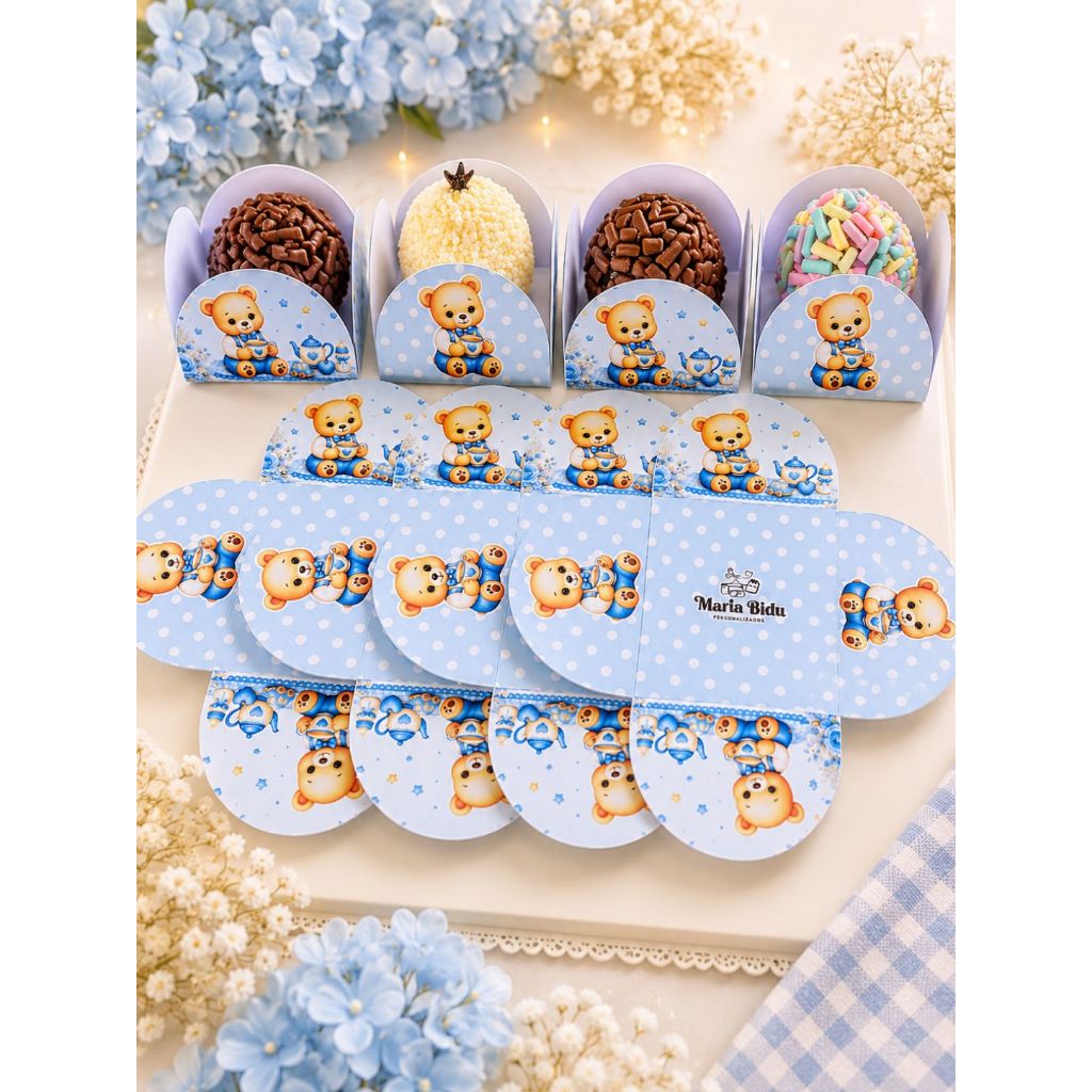 Forminhas de Doces Chá de Bebê Ursinho Azul Personalizado Lembrancinha de Festa Aniversário