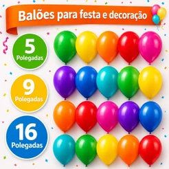 Bexiga Balão Premium Liso Redondo Tamanhos 5, 9 e 16 Polegadas Decorativo