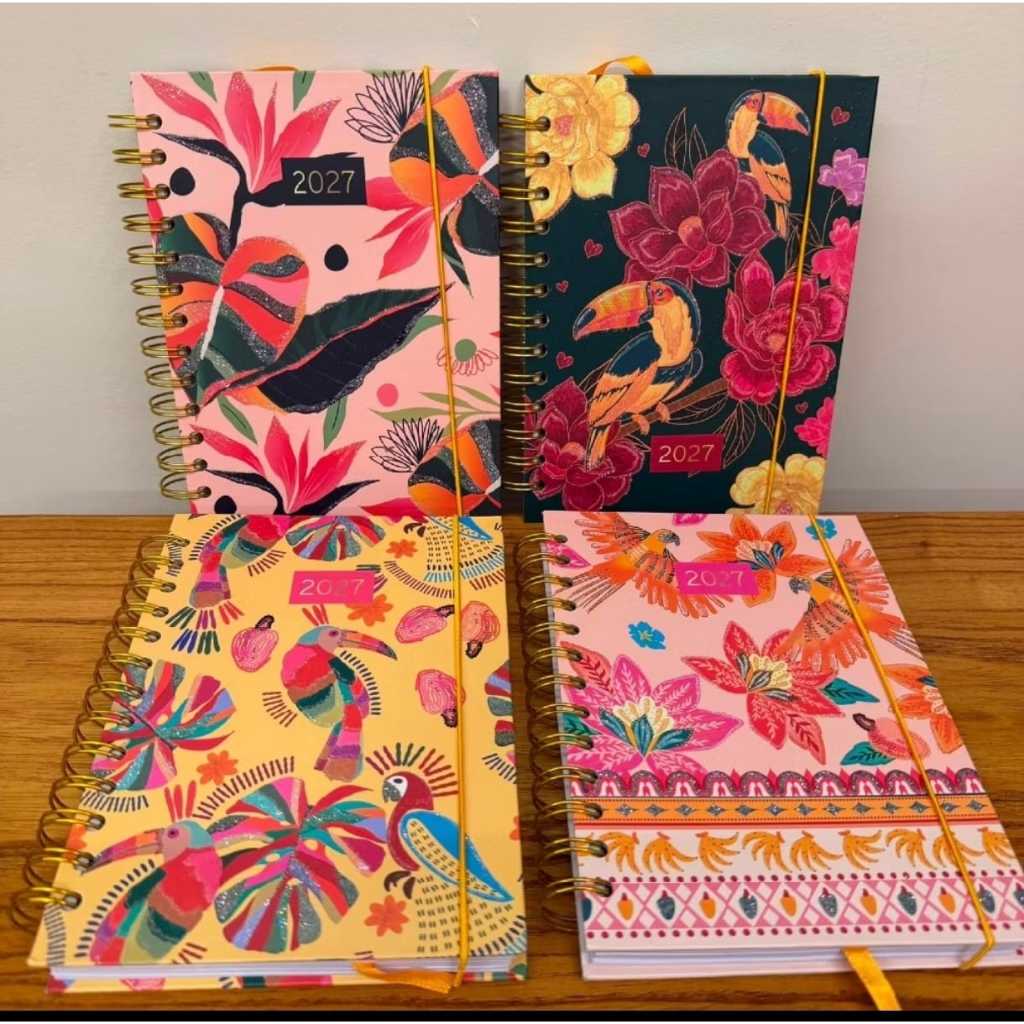 Agenda 2027 Capa Dura PEQUENA / GRANDE Coleção Estampas Farm com Glitter 336 Páginas 11.2cmx15.cm