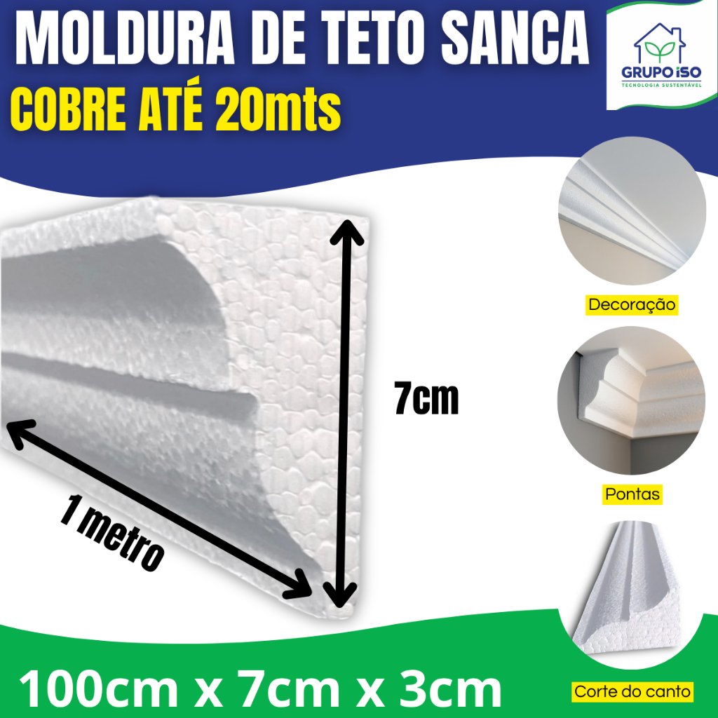 Moldura de isopor 20MT Sanca de Teto Rodateto moldura de teto.