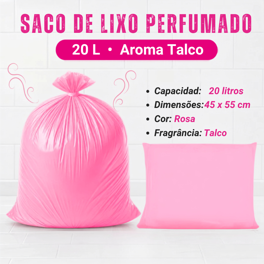 Saco De Lixo Perfumado Rosa 20L 50 Até 200 Unidades Elimina Odores Super Resistente Reforçado