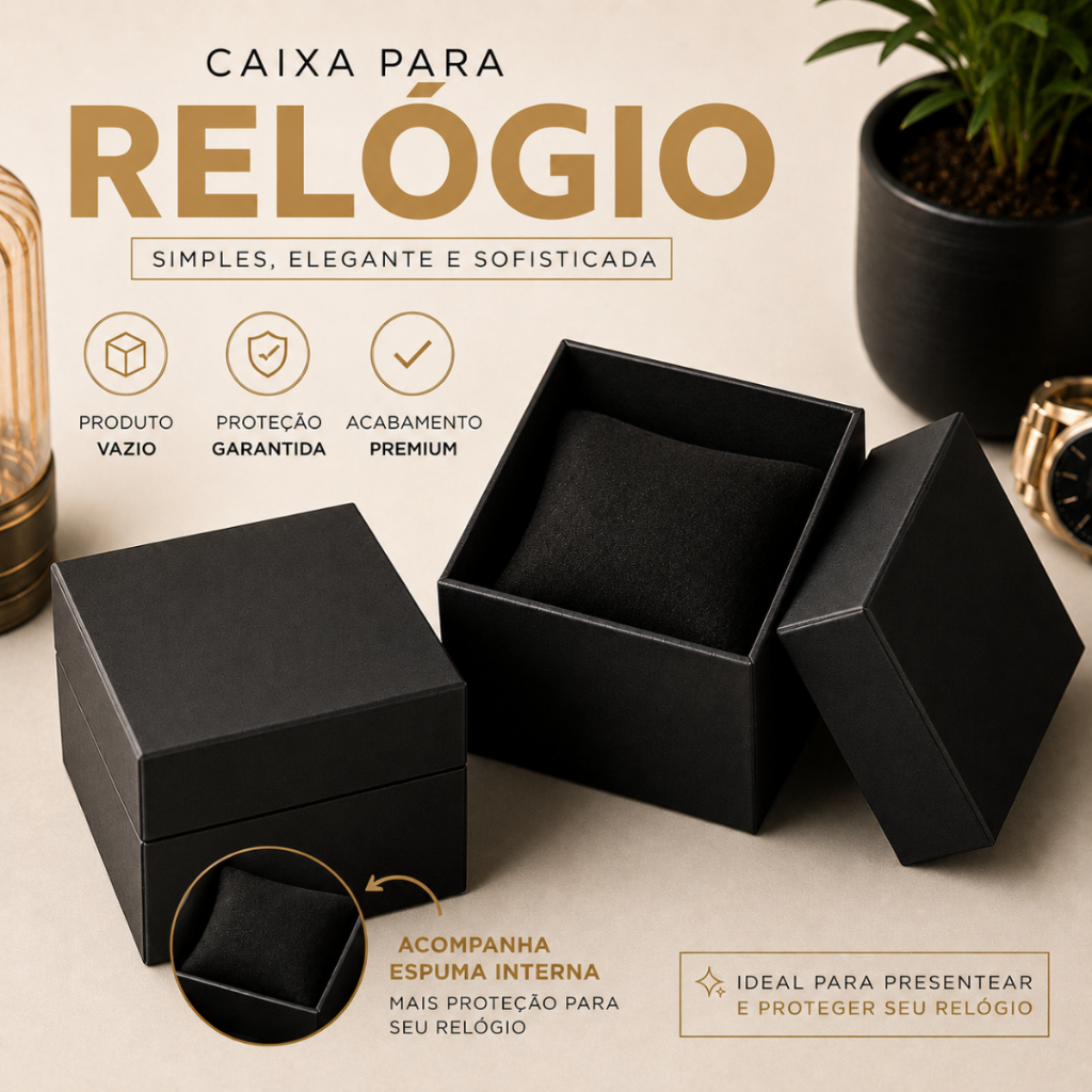 Caixinha Para Colocar Relógio Preto Com Almofada Kit 1/5/10 Dia Dos Pais