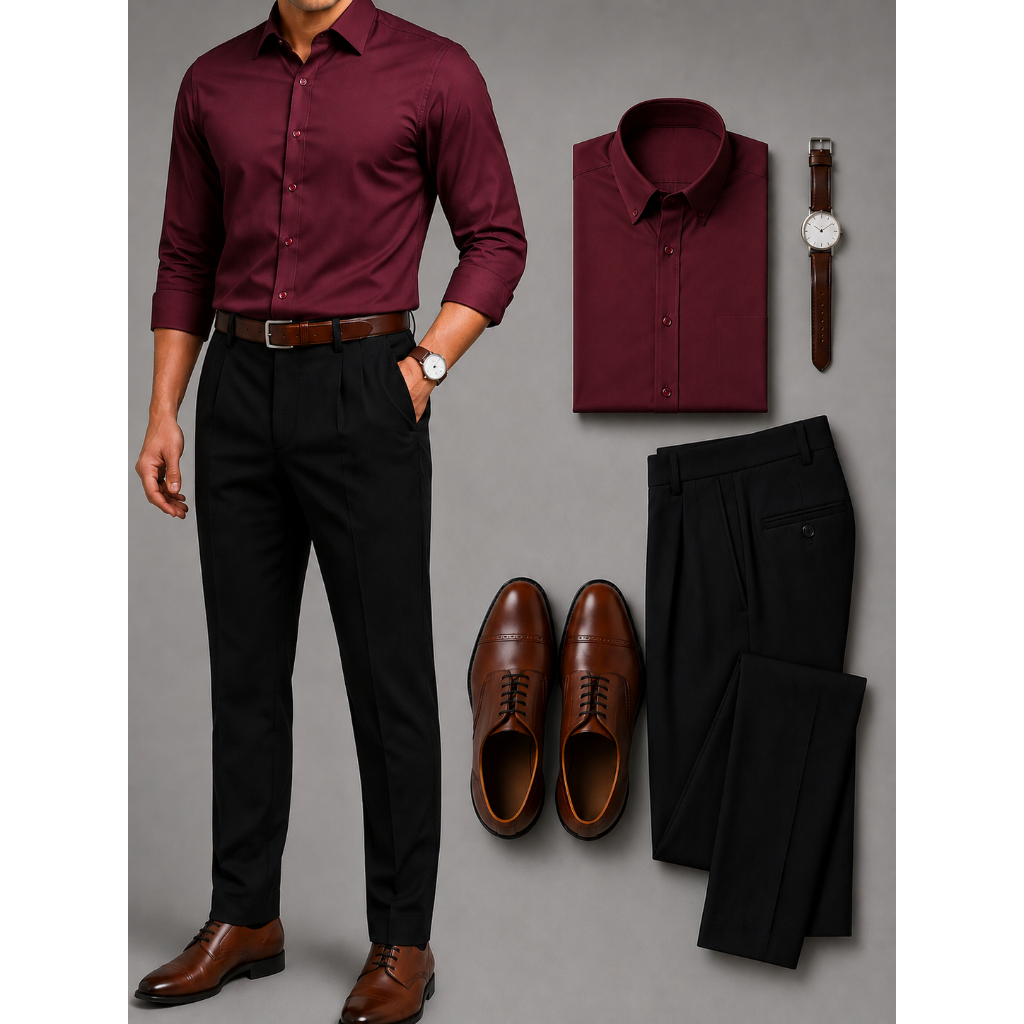 Kit Calça Esporte Fino + Camisa Gola Polo Social Masculina Slim Manga Longa - Tamanhos Do P Ao GG