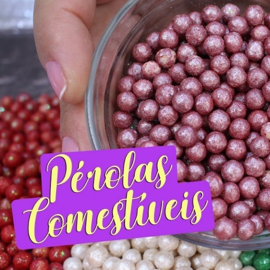 Pérola de Açúcar Comestível para Confeitaria Bolos Doces Peroladas Brilhantes Diversas Cores