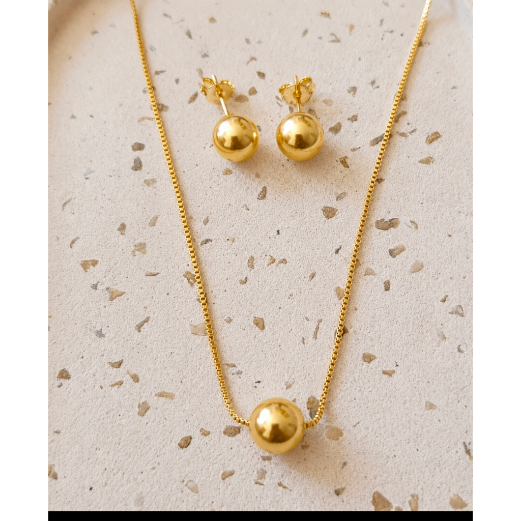 Colar Feminino kit Corrente Gargantilha Bolinha Perola Dourada Com Brinco Perola 18k Folheado a Ouro