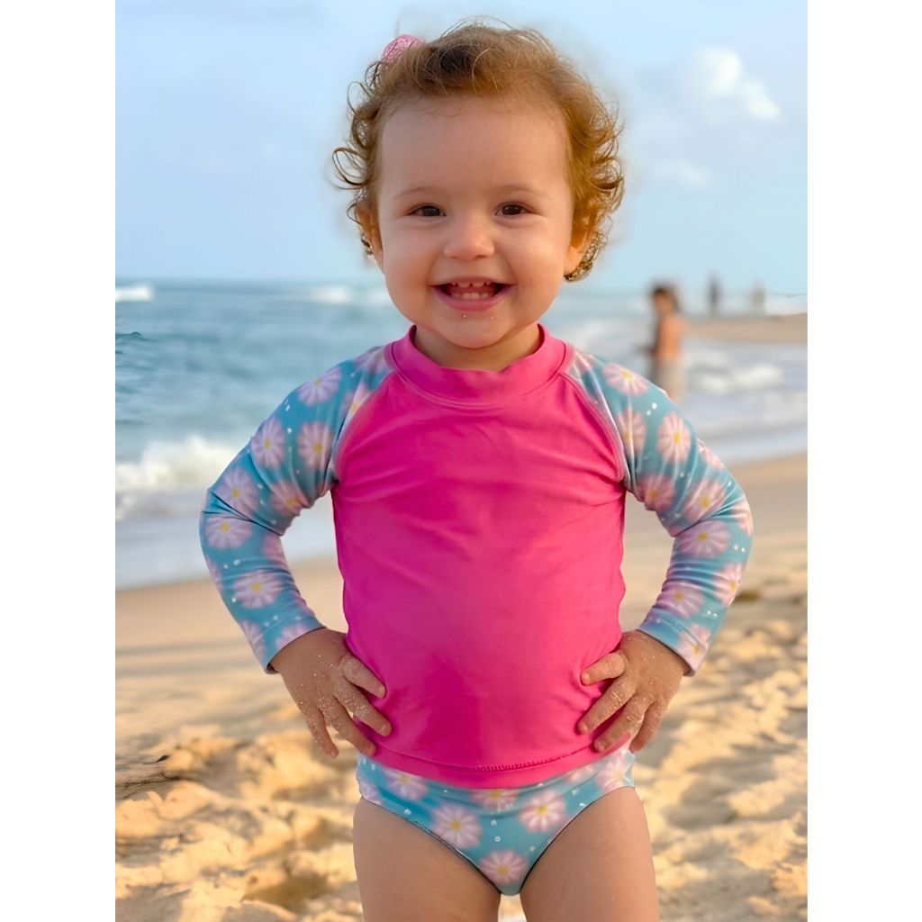 Conjunto Para Praia Piscina Infantil Bebê Menina Tamanho 01 Ao 03 Proteção UV50+