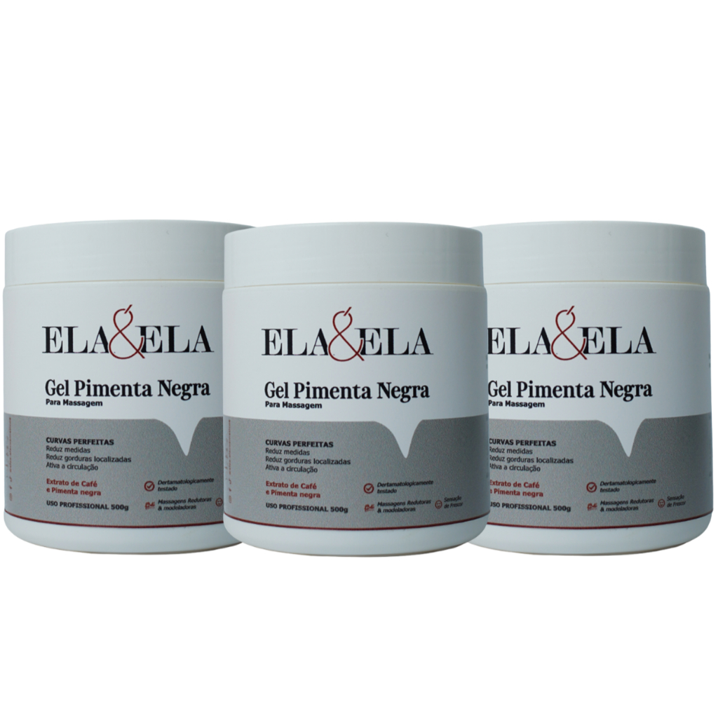 🔥 Kit 3x Gel Pimenta Negra ELA & ELA 500g – Poder Máximo Redutor e Modelador 🔥