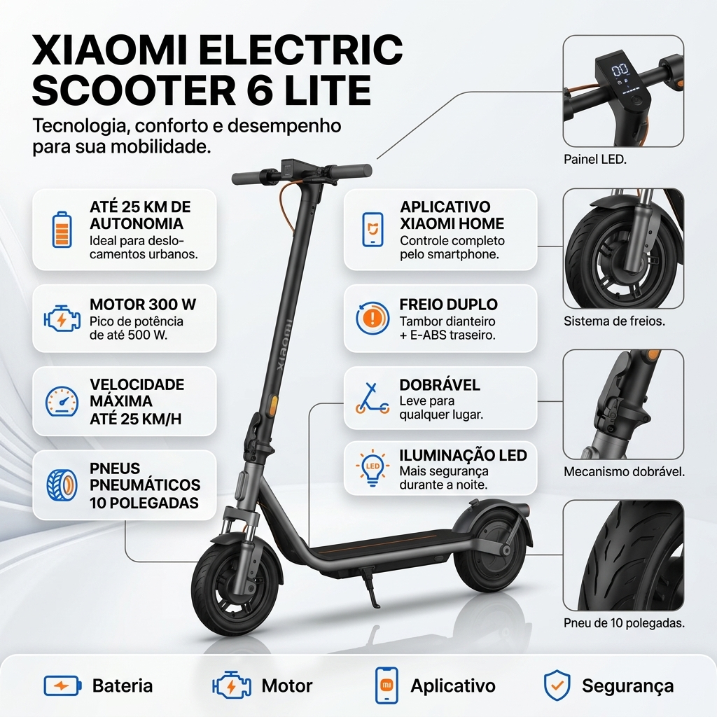 Patinete Elétrico Xiaomi Electric Scout 6 Lite