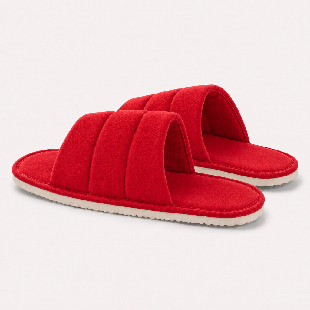 Pantufa Feminina Vermelho de Malha Algodão Macia Confortável para Casa — imagem 2 de 2