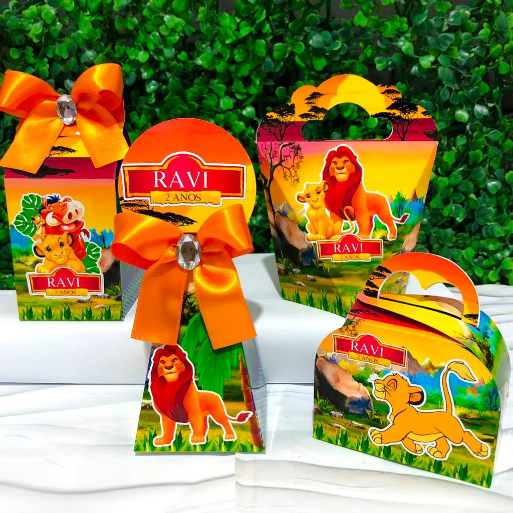 Kit Caixas Personalizadas REI LEÃO Lembrancinhas Festa Infantil Aniversário Desmontadas