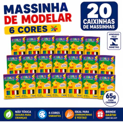 Massinha de Modelar 65g 6 Cores | Kit 5 10 15 20 | Lembrancinha Festa Infantil Aniversário Escola