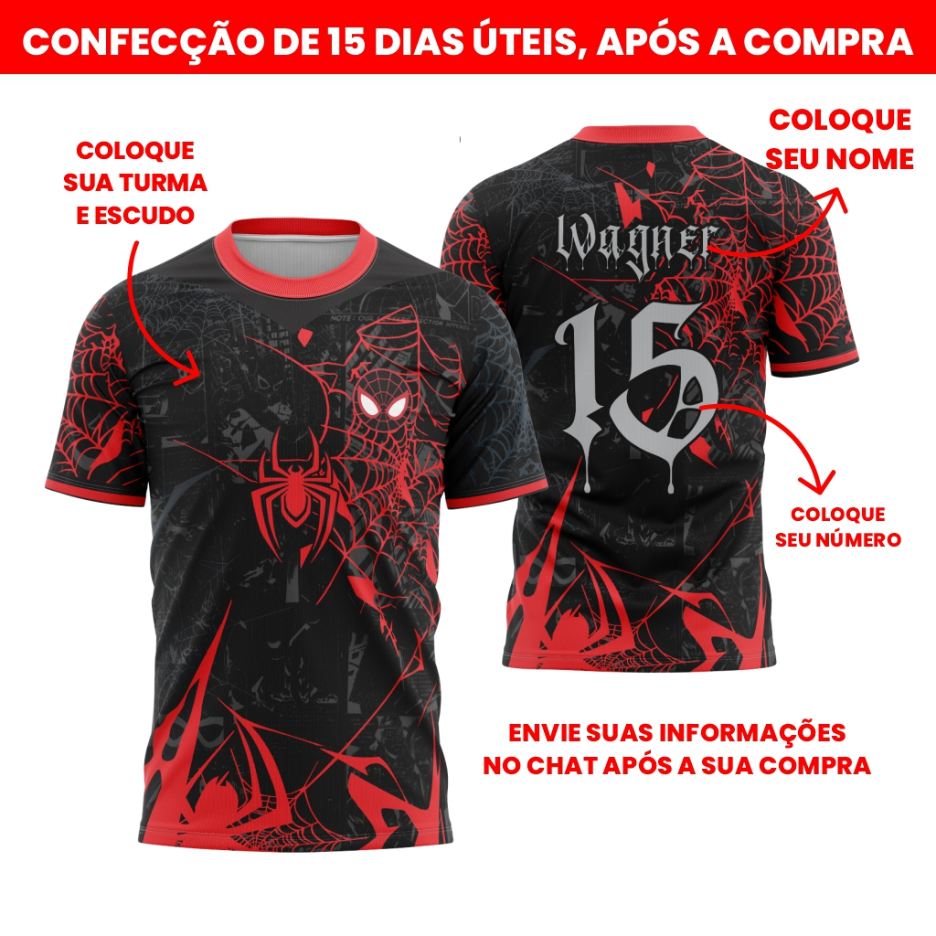 Camisa Interclasse Personalizada Aranha Preta e vermelha terceirão nono anto futebol jogo uniforme de time
