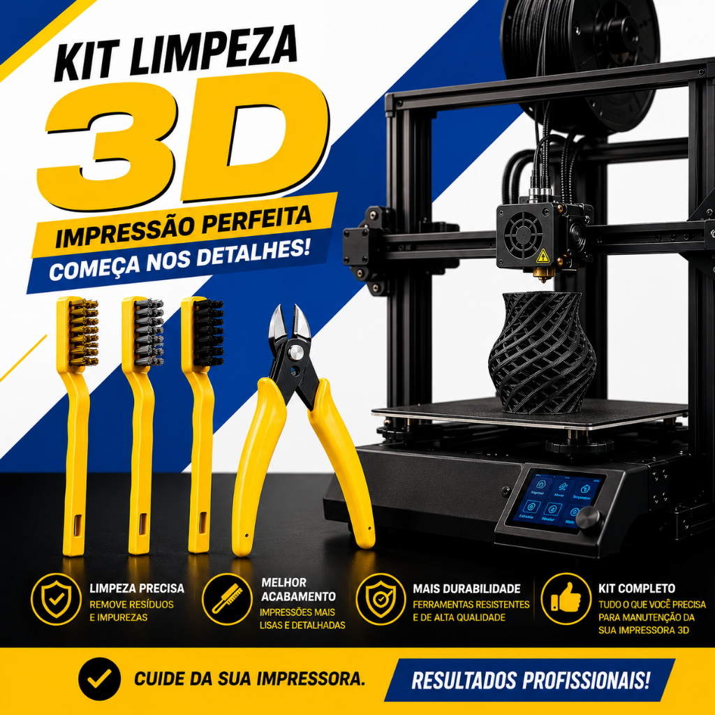 kit 4 Peças acabamento impressão 3D Alicate e Escovas
