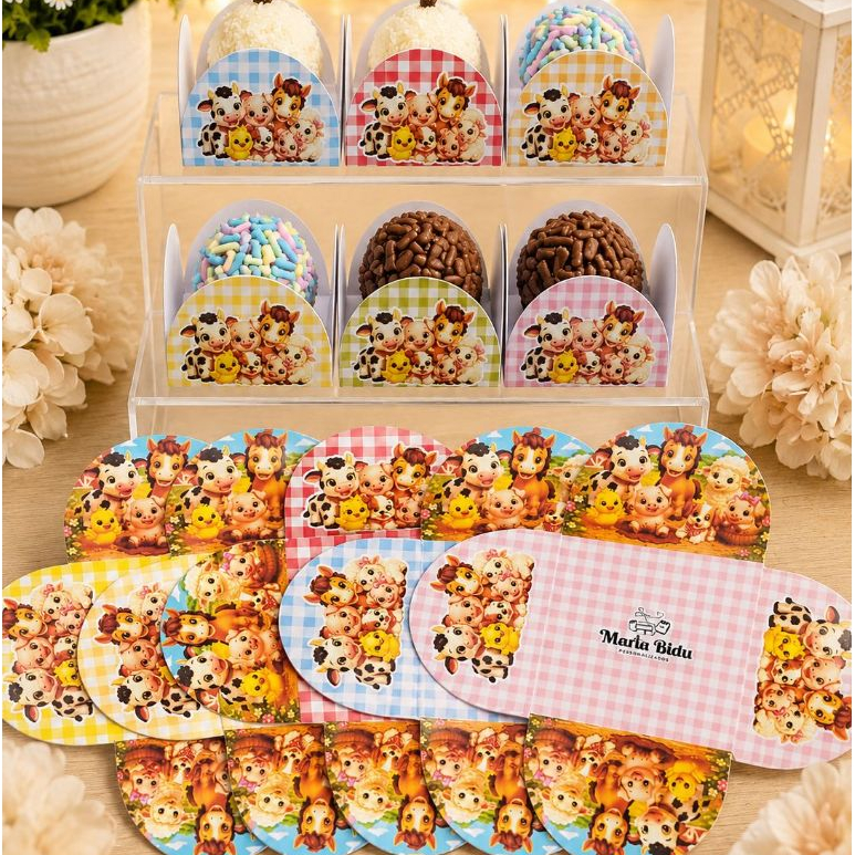 Forminhas de Doces Fazendinha Rosa Azul Várias Cores Lembrancinha Personalizado Festa Aniversário