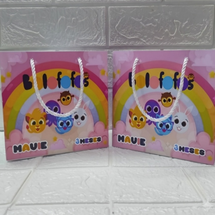Kit Sacola Surpresa Personalizada Bolofofos (Pegue e Monte) Com Alça Cordinha Lembrancinha de Aniversário Infantil
