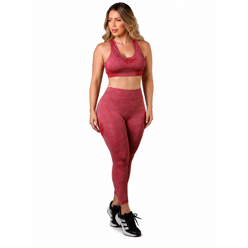 Conjunto Feminino Academia Sem Costura Top Legging Cintura Alta Fitness Yoga Treino Modelador conjunto sem costura