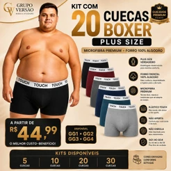 Kit Cuecas Boxer Plus Size Masculina GG1 GG2 GG3 GG4 TOUCH Microfibra Premium Forro 100% Algodão