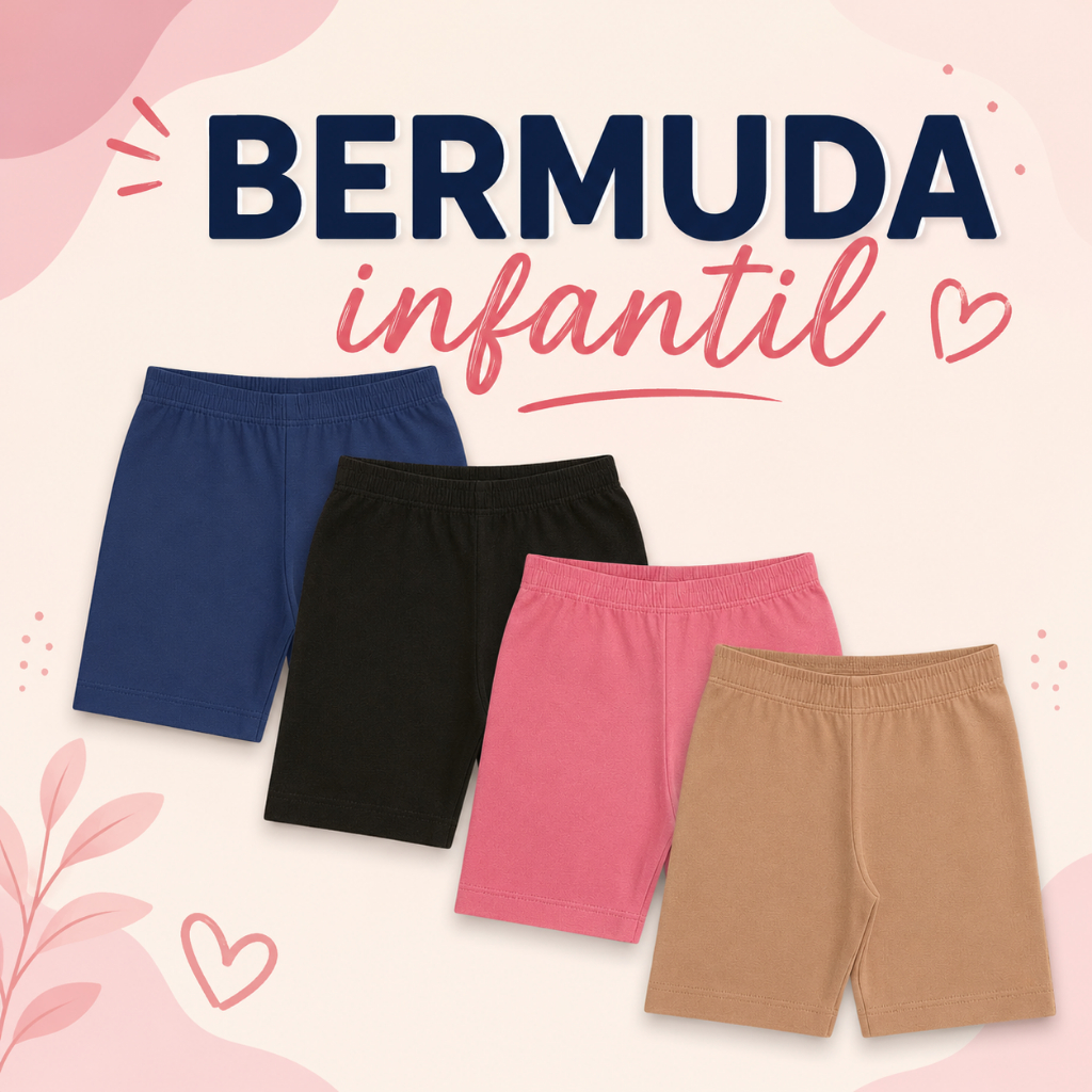 Kit 2 ou 3 Shorts Bermuda Escolar Dia a dia Menina Cotton Infantil Confortável Verão