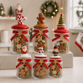 Potes de Vidro Natalinos 300mL - Porta Mini Biscoitos Porta Doces Bomboniere Decoração de Natal com 