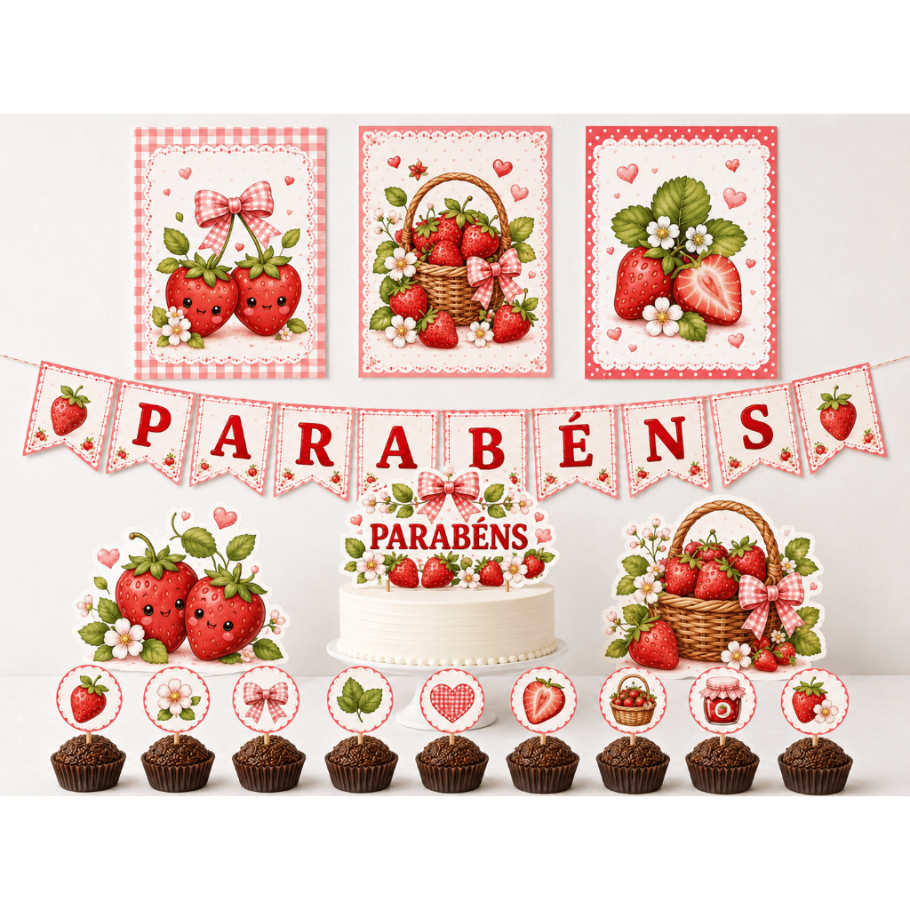 Kit Festa Fruta Morango Moranguinho Só Um Bolinho Personalizado Decoração Aniversário Mesversário