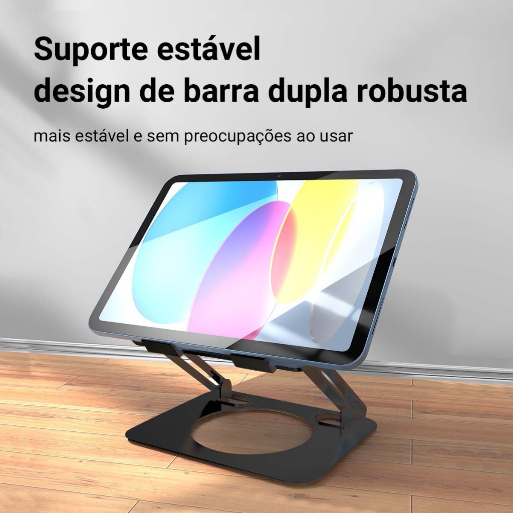 Suporte de mesa de metal giratório 360º compatível com celular tablet notebook e iPad | Alumínio dobrável e ajustável