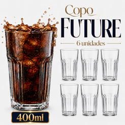 Copo de Vidro Kit com 6 peças 400ml Resistente Grosso Transparente