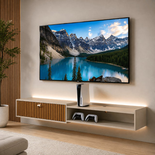 Rack Bancada  1.50cm ou 1.20cm Decoração Sala Estar TV 75 polegadas Nicho Organizador 1 Porta