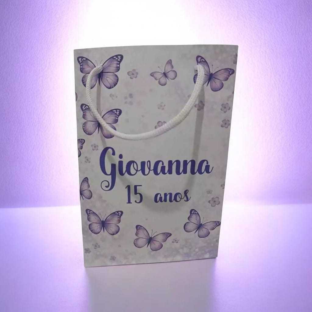 Sacolinha Personalizada com nome e idade (cabe Pipoca) Borboleta Lilás Surpresa Festa Aniversário Lembrancinhas