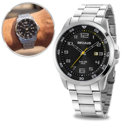 Relógio Seculus Masculino Analógico Quartz Esportivo Casual Prata Em Aço Inoxidável A Prova D'água Original