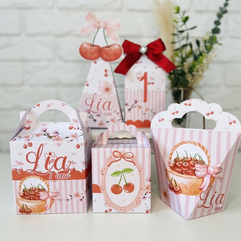 Kit caixinhas personalizadas | Tema cerejinha | Lembrancinha de aniversário