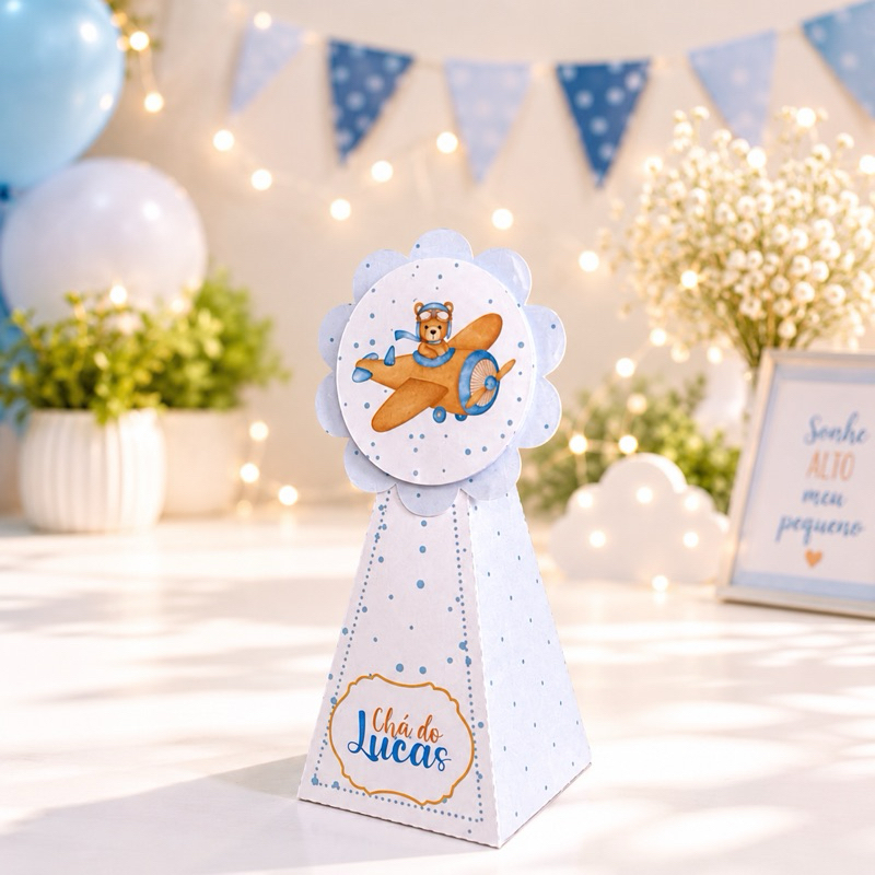 Caixa Piramide Personalizada | Chá de bebe | Lembrancinha Ursinho azul