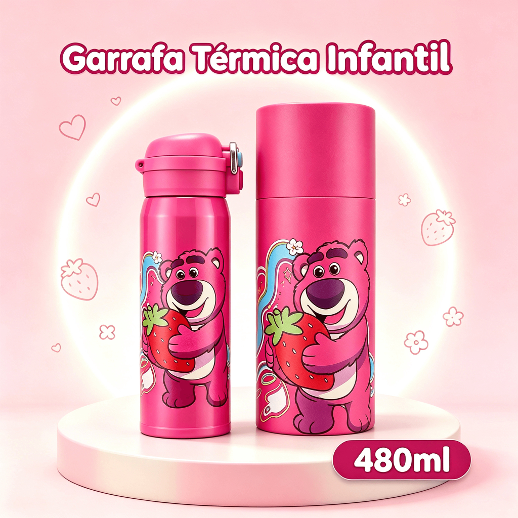 Garrafa de Água Térmica Squeeze Lotso Toy Story 480ml Resistente Escola Passeio 