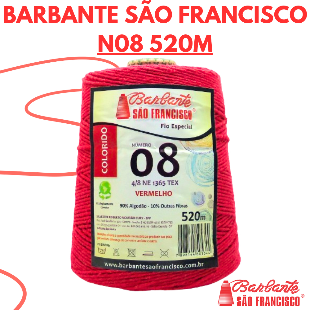 Barbante Colorido N°08 Cone De 520m ( 690g) Linha de Crochê São Francisco