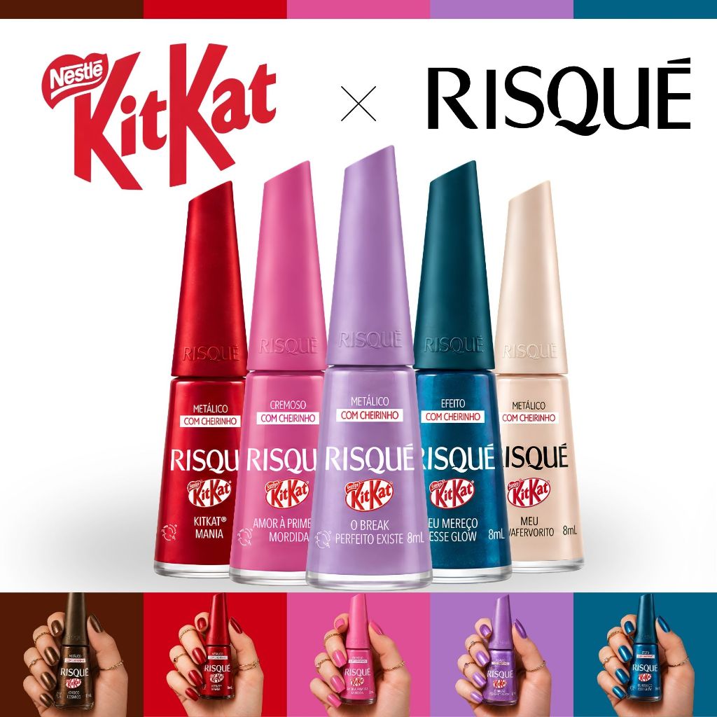 Kit 5 Esmaltes Risqué KitKat Lançamento Coleção Com Cheirinho de Chocolate