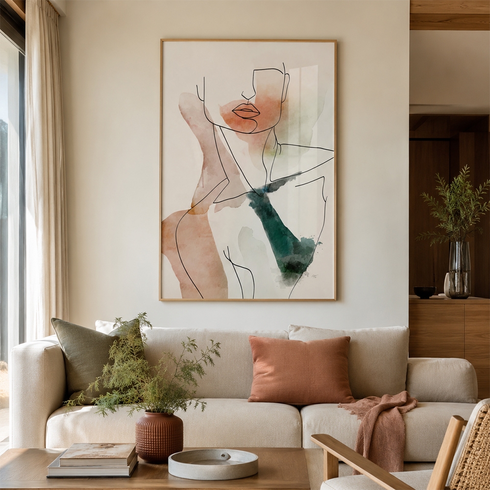 Quadro Decorativo Abstrato Figura Feminina Com Moldura Para Sala Quarto Escritório