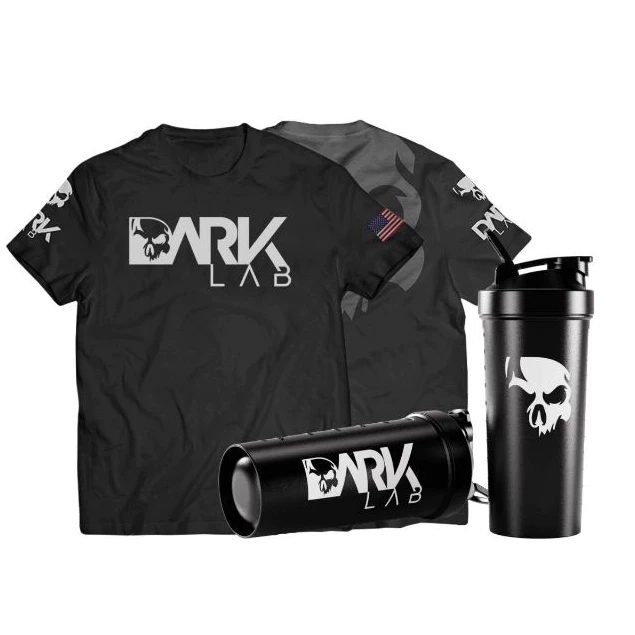 Kit Camiseta Caveira Dry-Fit + Coqueteleira Fuse 700ml Preta Dark Lab — imagem 1