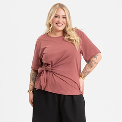Camiseta Plus Size Feminina com Amarração de Algodão para o Dia a Dia
