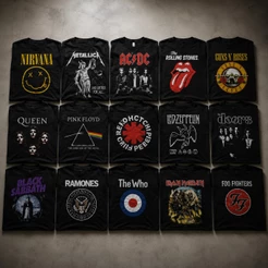Kit 3 Camisetas Rock Bandas Clássicas 100% Algodão Metallica Nirvana AC/DC Queen Pink Floyd Iron Maiden