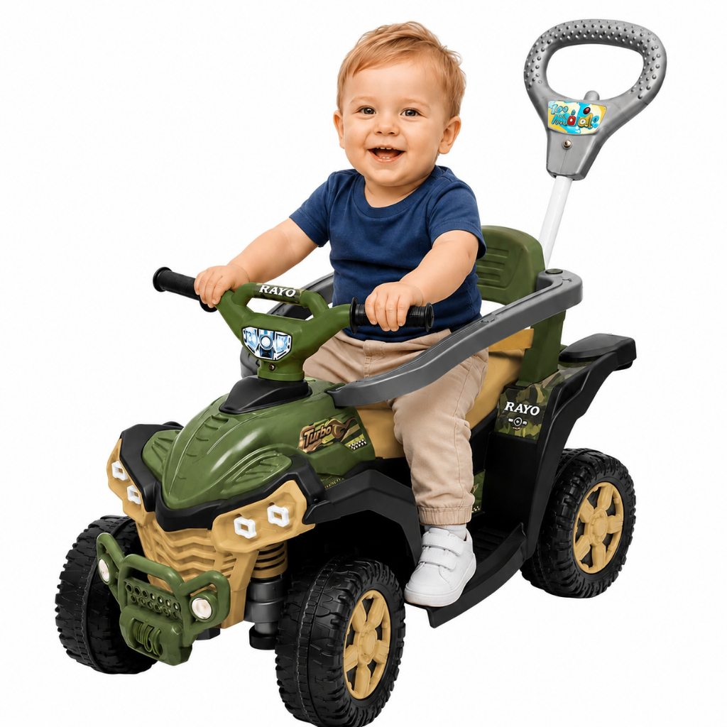 Carrinho de Passeio Infantil Quadriciclo Andador Empurrador Com Buzina e Cinto d